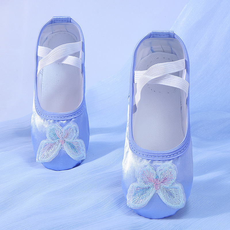 Dance Shoes Girls Dance Special Soft-soled Chinese Princess Practice Lace-up Free Satin Blue Children's Ballet Shoes