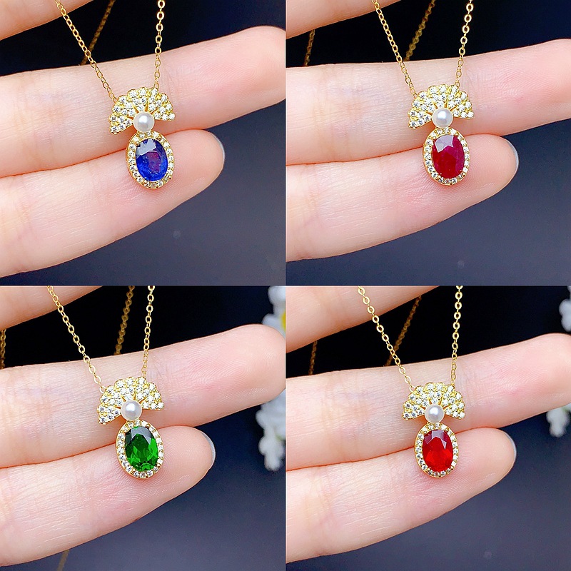 The New S925 Sterling Silver Pendant Is Inlaid with Natural Tanzanite, Sunstone and Other Colored Gemstones, Fashionable and High-End, with Shell Pearls