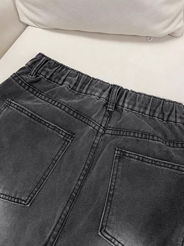 Men's Straight Leg Jeans Washed Lightning Design Clean Fit_voghion.com
