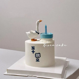 网红ins三十鹅立蛋糕装饰大鹅摆件男神老公男士30岁生日蜡烛插件