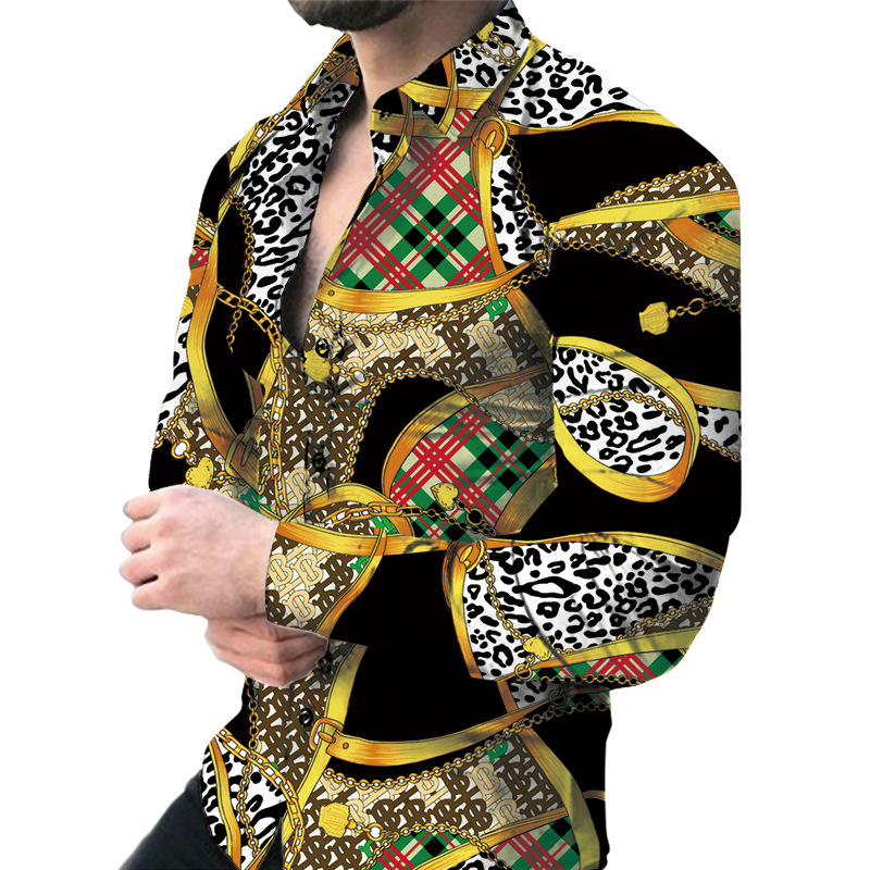 2023 comercio exterior amazon nuevos hombres de impresión digital casual de manga larga de solapa cardigan camisa delgada hombres