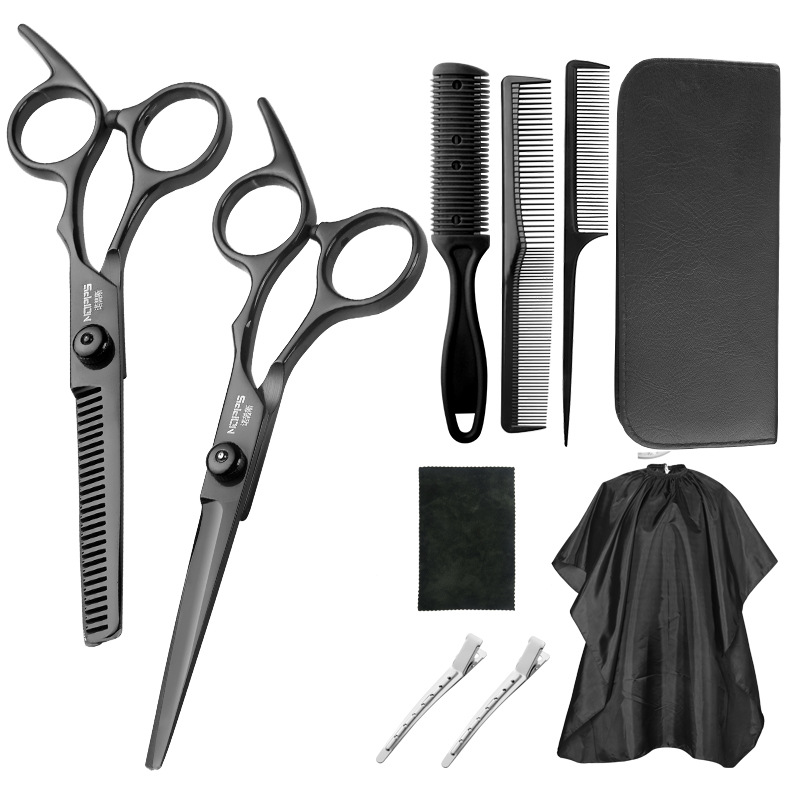 11-pieza tijeras de peluquería para el hogar herramientas de traje tijeras de dientes planos tijeras de adelgazamiento tijeras de pelo corte de pelo al por mayor