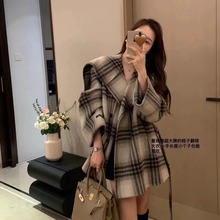 海军风大披肩双面羊毛绒大衣中长款腰带暗扣加厚保暖羊毛双面外套