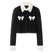 预售2025冬季新款气质甜美蝴蝶结欧根纱拼接针织开衫FF25D41ZM018