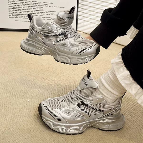Masuism 2024 New Ins Trbottomy Thick-Soled Silver Dad Shoes Women's Sports Shoes Casual Running Shoes