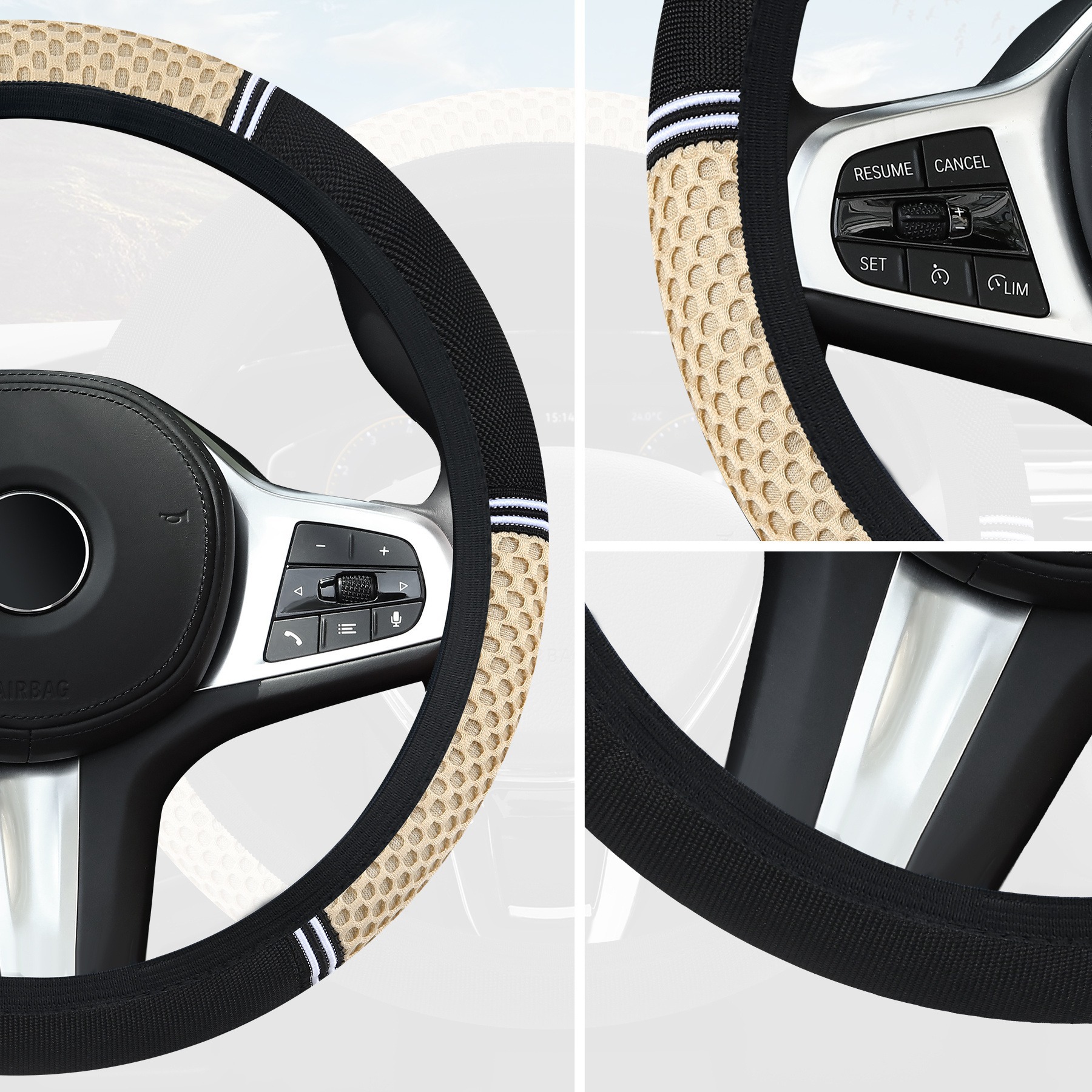 Ice Silk Car Steering Wheel Cover, Universal Non-Slip and Wear-Resistant Handle Cover, Suitable for All Car Models, Sweat-Absorbent, Cross-Border, Dropshipping