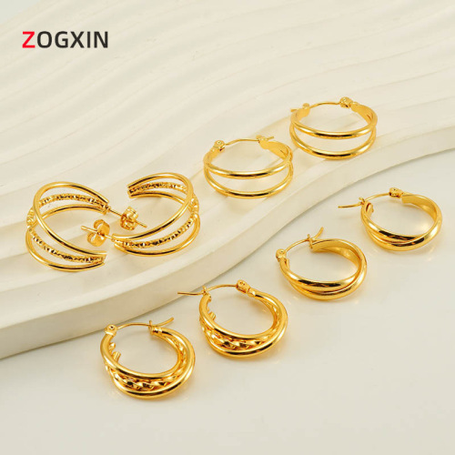 European and American Instagram-style minimalist fashion multi-layer C-shaped earrings for women, stainless steel cross-border new lightweight luxury personalized earrings wholesale