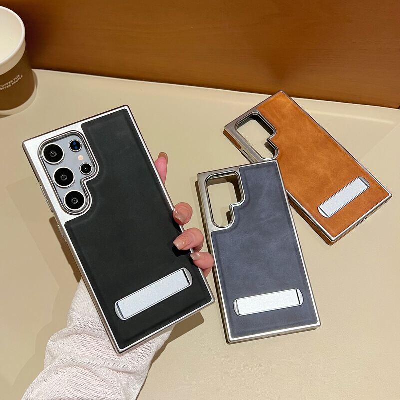 Electroplated Leather Texture Stand Suitable for Samsung S26Ultra Mobile Phone Case S25Plus All-Inclusive Anti-Fall S24Fe Protective Case Electroplated Leather Texture Stand Suitable for Samsung S26Ultra Mobile Phone Case S25Plus All-Inclusive Anti-Fall S24Fe Protective Case