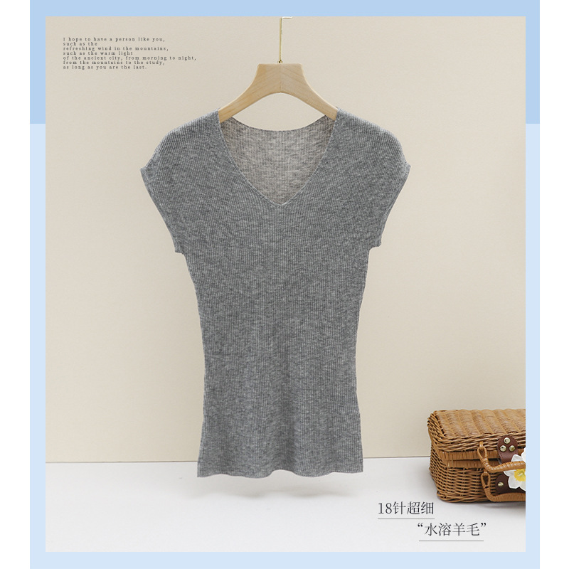 "Classic Water Soluble Wool" 18-pin 80S Aristocratic Class Crafts Slim New Summer Short Sleeve Thin T-shirt Women