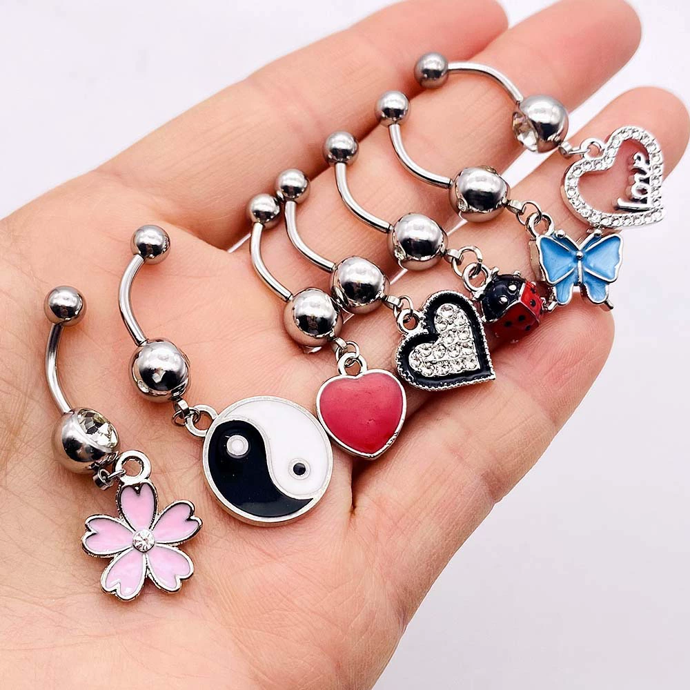 (Cross-border trading), belly button piercing stainless steel, pendant, accessory, flowered, European style