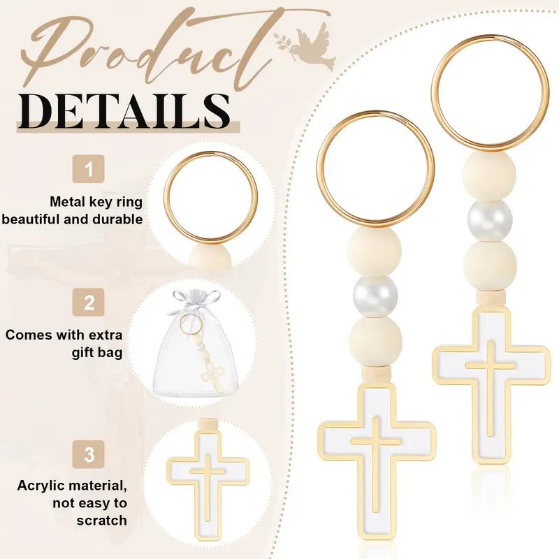 亚马逊新款热销十字架珍珠小众简约风洗礼钥匙扣饰品套装送礼批发