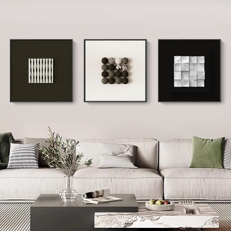 Minimalist Black and White Hanging Painting Square Art Abstract Painting Living Room Decoration Painting Hotel Apartment B&B Mural Inner Frame Painting