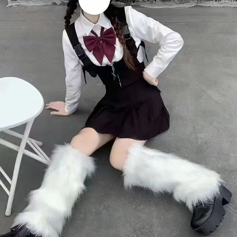 Trendy Faux Rabbit Fur Leg Warmers with Fleece Lining, Thick Mid-Calf Socks, Jk Slouch Socks Trendy Faux Rabbit Fur Leg Warmers with Fleece Lining, Thick Mid-Calf Socks, Jk Slouch Socks
