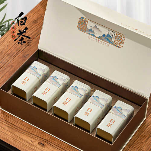 New 5 Cans Half Jin'an White Tea Golden Bud Tea Can Packaging Box Tea Can Iron Can Gift Box Empty Box