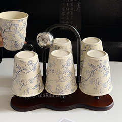 中古风青花藤蔓陶瓷杯子家用茶杯套装喝水杯客厅家庭待客杯具礼物