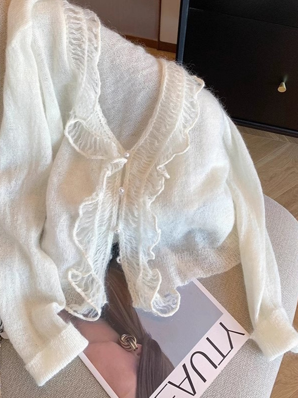 现货法式温柔风马海毛针织开衫女秋减龄气质软糯显瘦毛衣外套|undefined