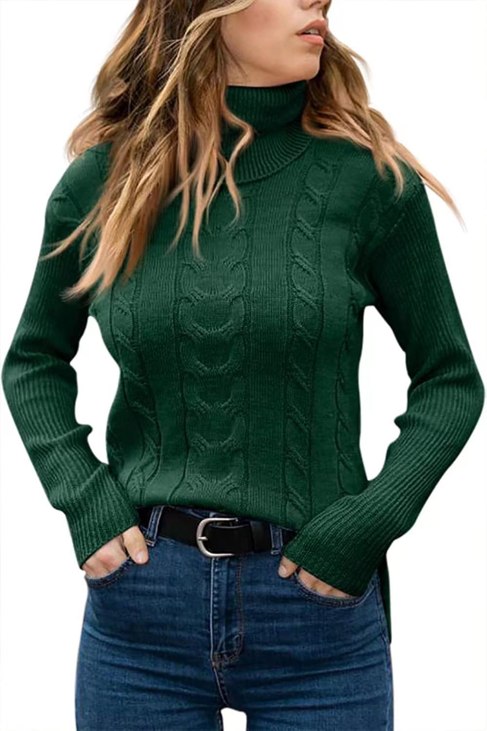 Dames herfst en winter nieuwe effen kleur coltrui retro lange mouwen dames trui_voghion.com