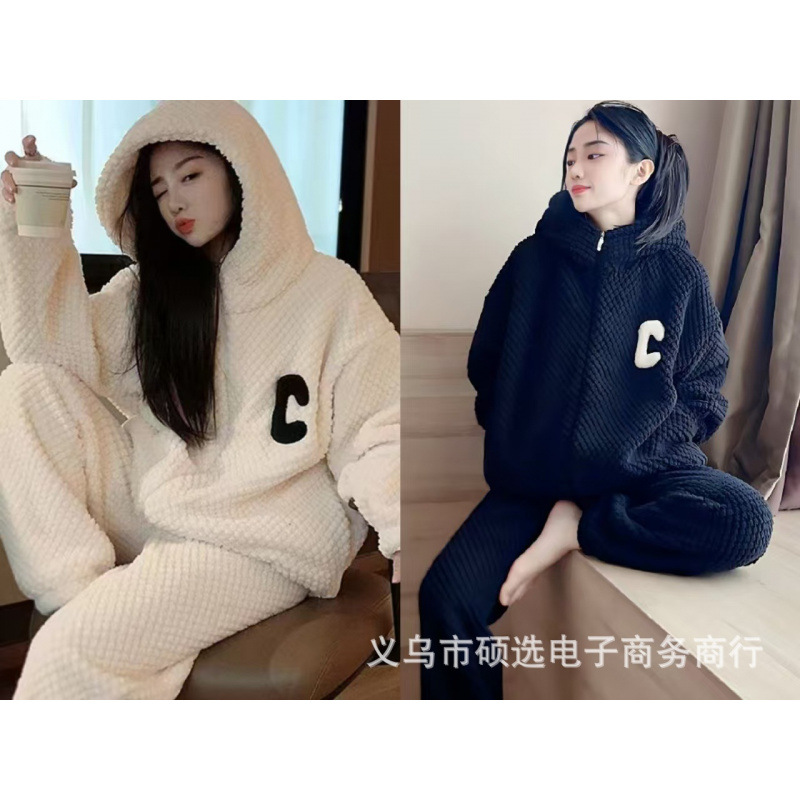 Traje de melocotón herméto pijama de lana de coral Xiaoxiangfeng nuevo estilo engrosado red térmica ropa de hogar con infrarrojos Xiaofeng