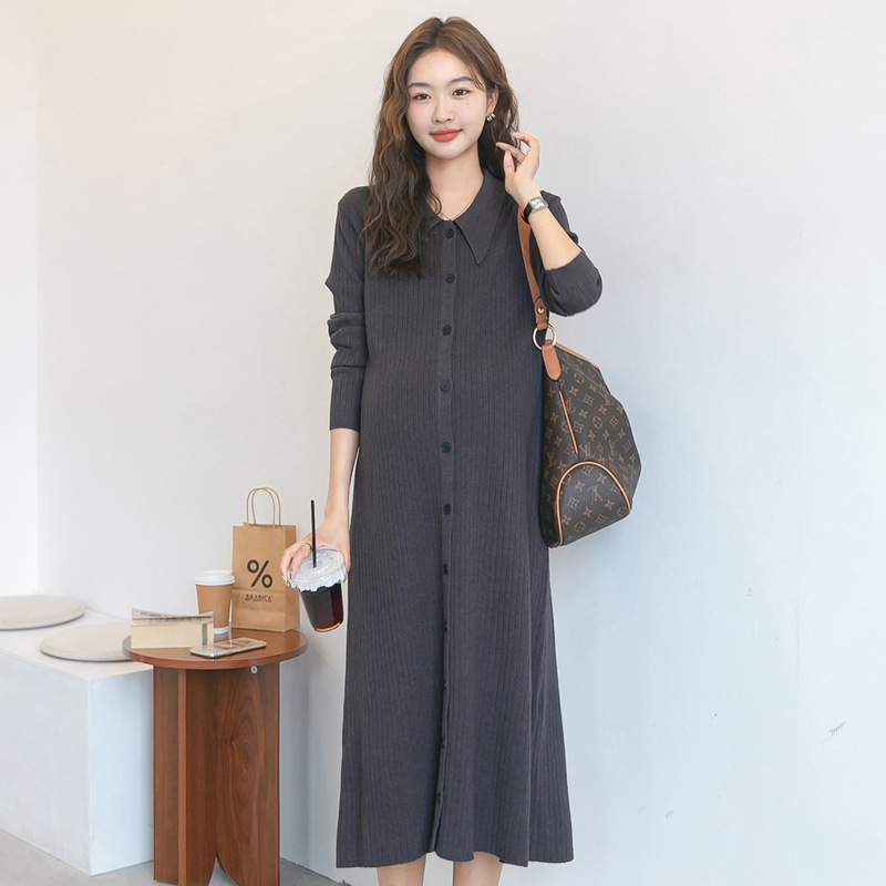 Autumn New Maternity Dress Korean Style Fashionable Lapel Pit Strip Knitted Skirt Stretch Slim-Fit Sweater Dress Trendy Dress Autumn New Maternity Dress Korean Style Fashionable Lapel Pit Strip Knitted Skirt Stretch Slim-Fit Sweater Dress Trendy Dress