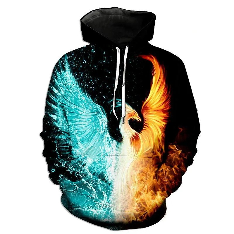 Fashionable Fire Phoenix Hoodie Flame Phoenix 3D Printed Men's Hoodie Street Trend Hooded Sweatshirt Fashionable Fire Phoenix Hoodie Flame Phoenix 3D Printed Men's Hoodie Street Trend Hooded Sweatshirt