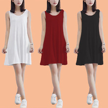 打底中长款夏季女装无袖连衣裙大码胖妹M显瘦吊带可外穿背心睡裙