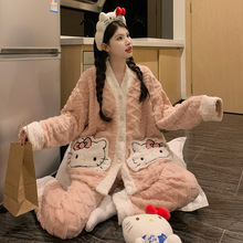 珊瑚绒睡衣女秋冬季2025年新款加绒加厚保暖法兰绒可爱家居服套装