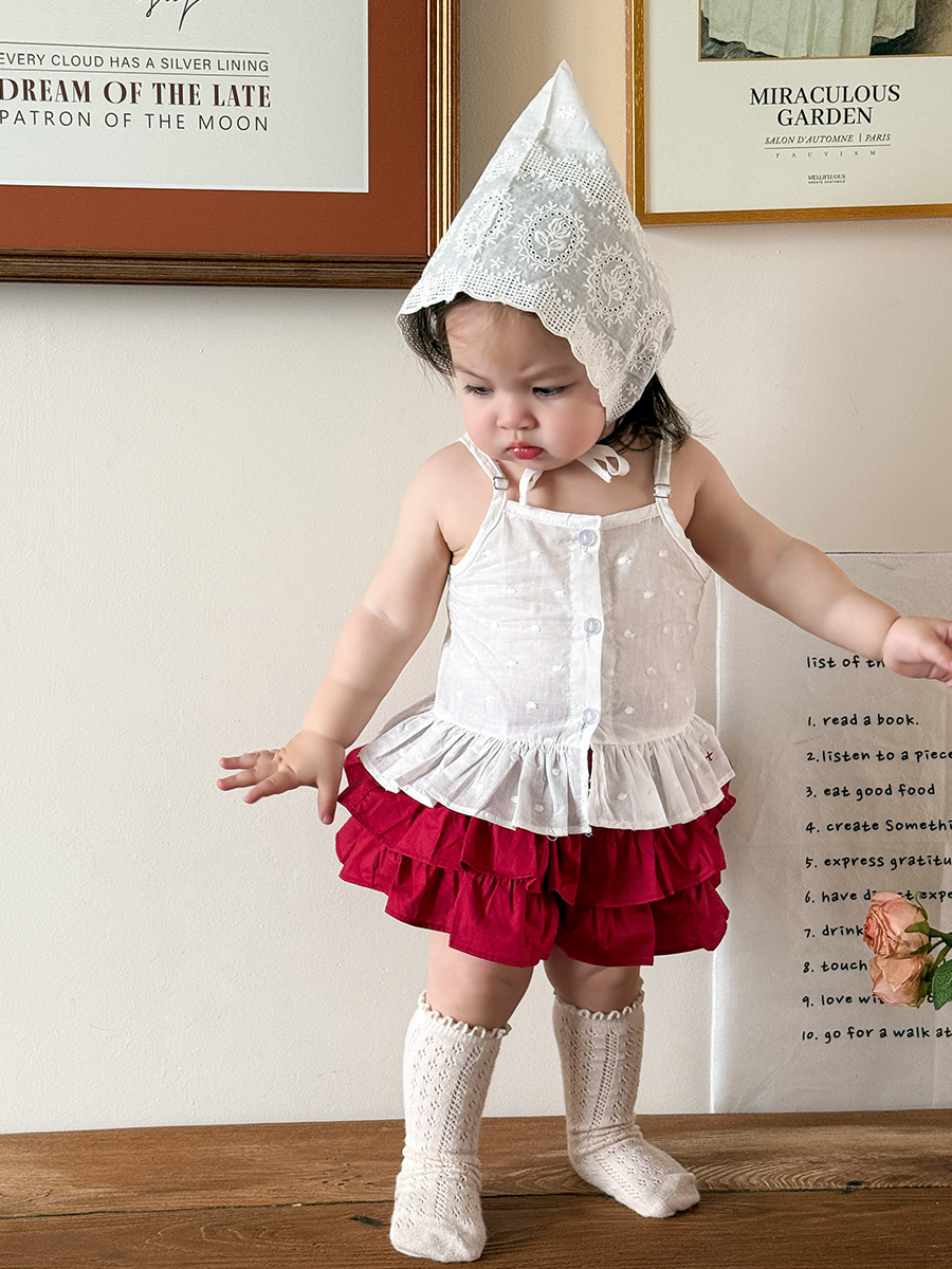 Ropa para niños de caña de pera Chaleco para niños Verano 2025 Nuevo estilo niña Algodón puro Clase A Camisola Camiseta Ropa de bebé