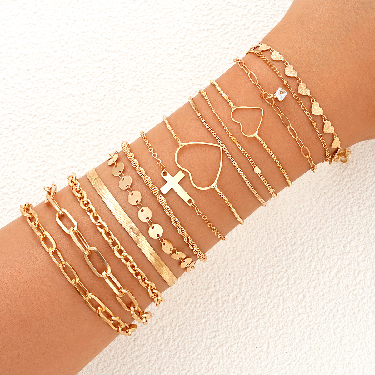 Nieuwe niche mode creatieve ronde liefde kruis armband 14-delige set ontwerp ketting armband_voghion.com