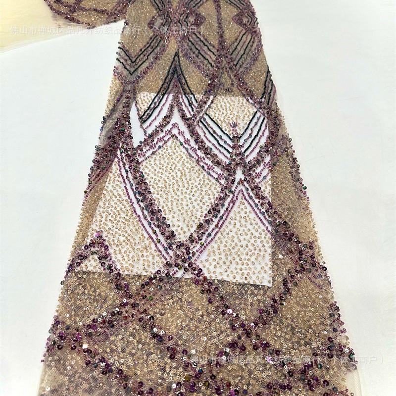 Industria pesada Gaoding vestido de boda tela bordada encaje tubo bordado tela de moda tela de malla sequilla en stock