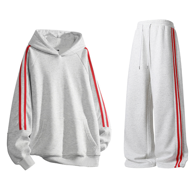 Trajes deportivos casuales transfronterizos de primavera y otoño, trajes de otoño para hombres, rayas grises americanas, un conjunto completo de parejas, moda de trajes