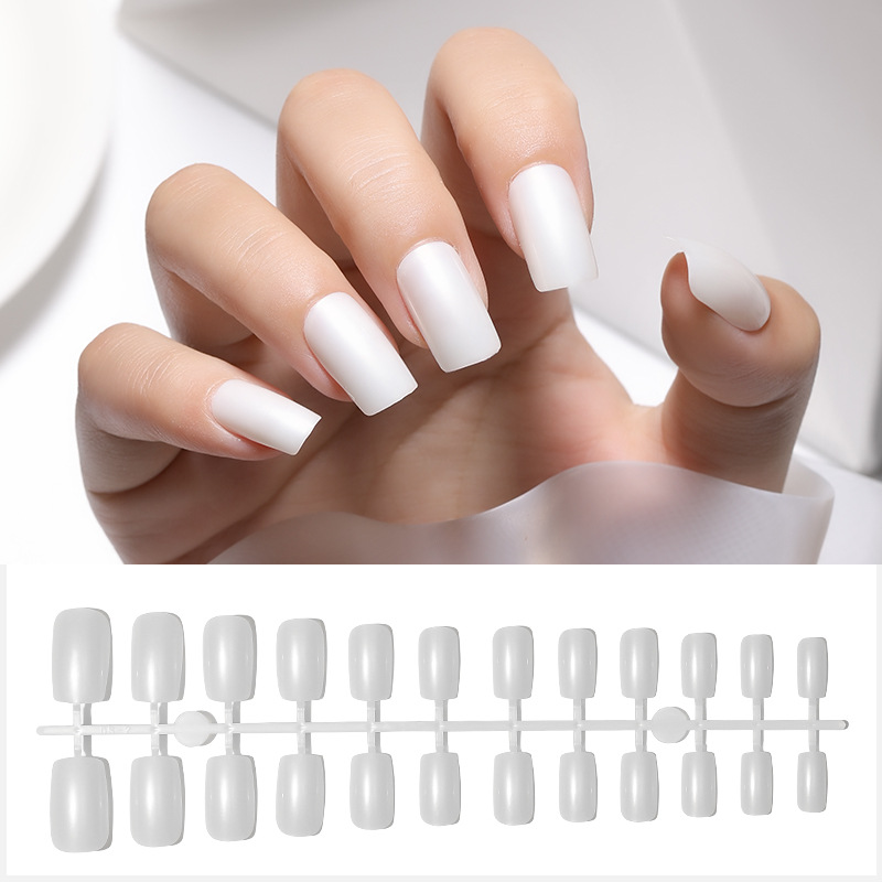 穿戴美甲辣妹成品24片纯色方形可拆卸假指甲贴片press on nails