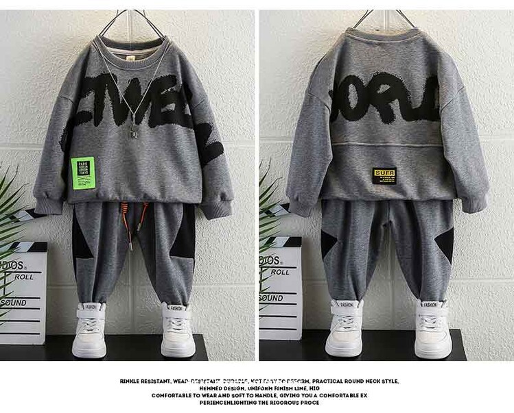 Boys' Lightning 2024 Spring and Autumn New Style Handsome Casual Hoodie Sports Set Children's Clothing_voghion.com