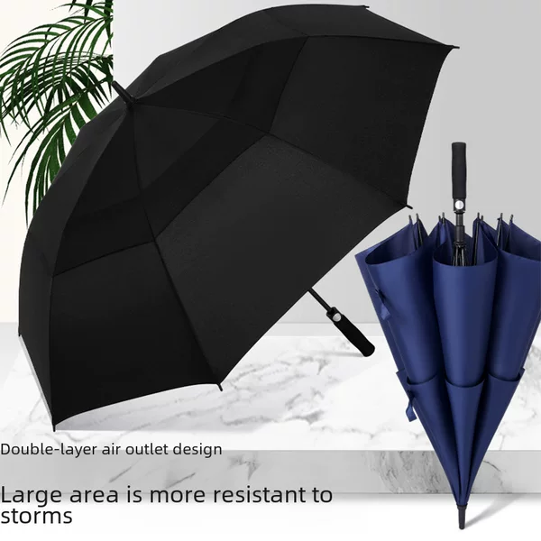 Customized umbrella 30-inch long handle golf double-layer breathable umbrella for two or three people extra large windproof automatic umbrella wholesale