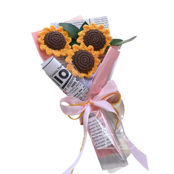Graduation season bouquet three knitted sunflower finished gift hand crocheted wool simulation flower holiday gift
