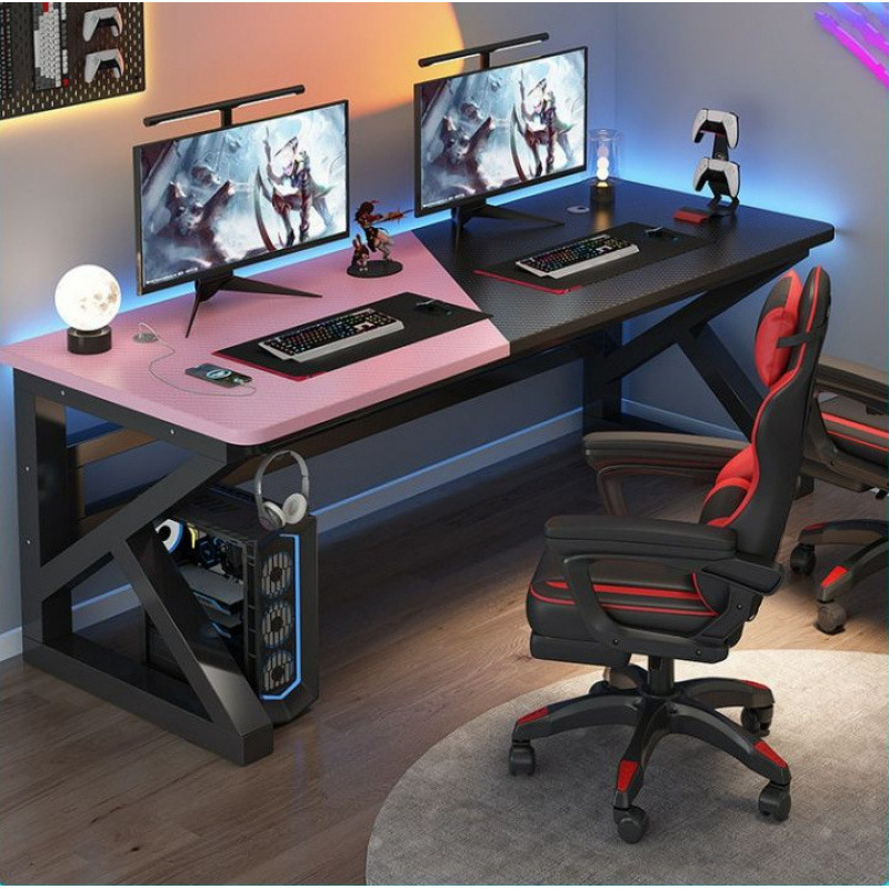 Computer Desk Desktop Double Desk Bedroom Simple Desk Internet Cafe Game Table and Chair Set Carbon Fiber Electric