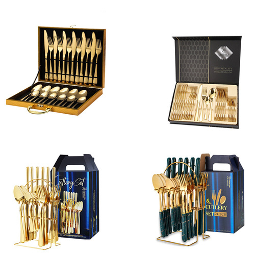 Cross-border stainless steel tableware 24-piece set 1010 tableware gift box set hotel western dessert spoon steak knife fork spoon