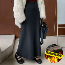 高品质醋酸羊绒混纺半身裙气质显瘦百搭A字秋冬中长半裙垂感
