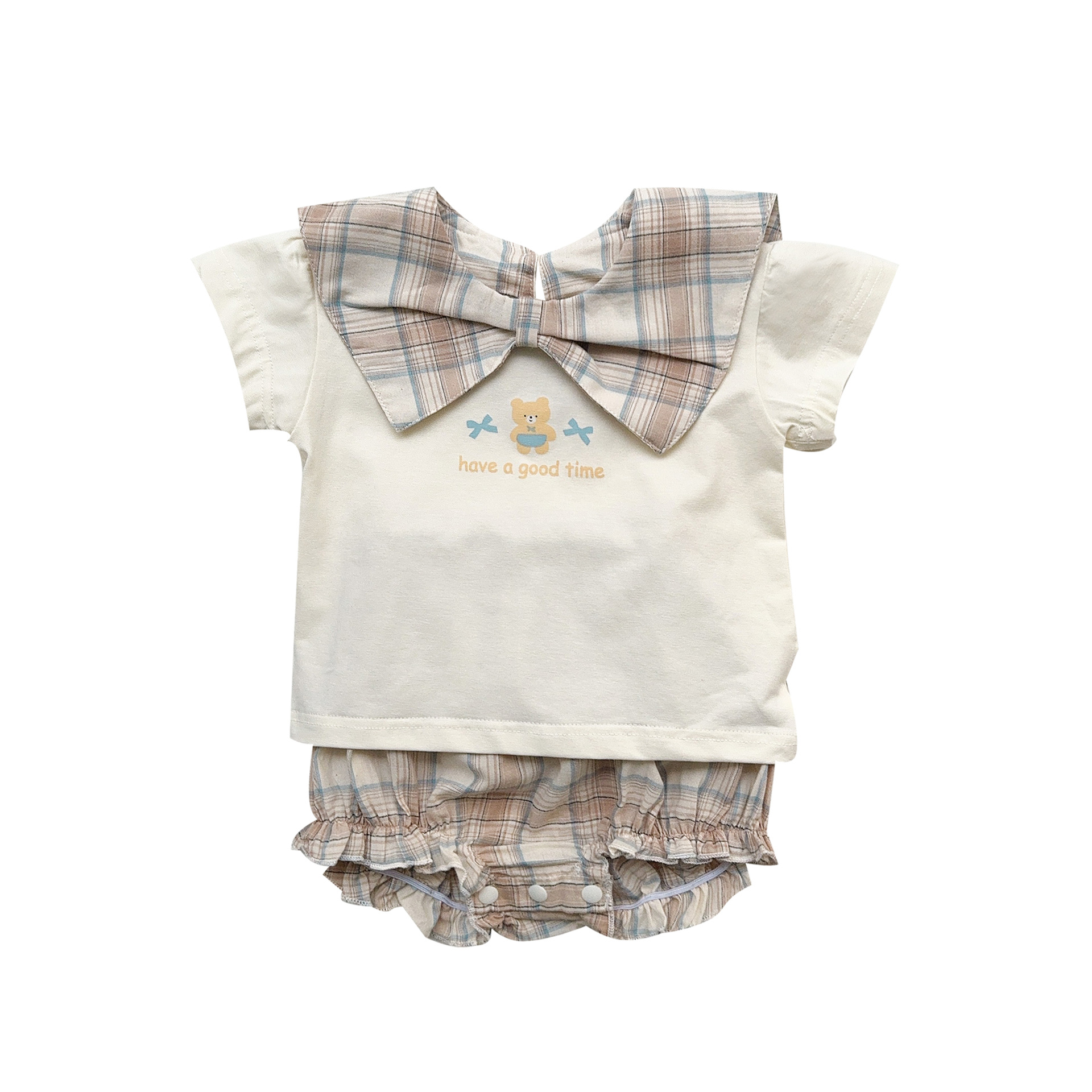 Verano dibujos animados coreanos de dos piezas de manga corta para bebés, hombres y mujeres, hermanos y hermanas, traje de babero, traje de salida, transpirable