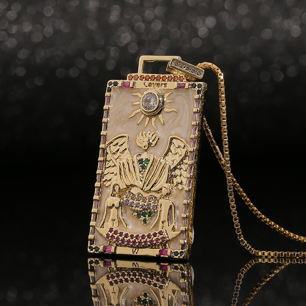 Fashion New Oil Drop Tarot Pendant Copper Zircon Necklace Wholesale Nihaojewelry display picture 26