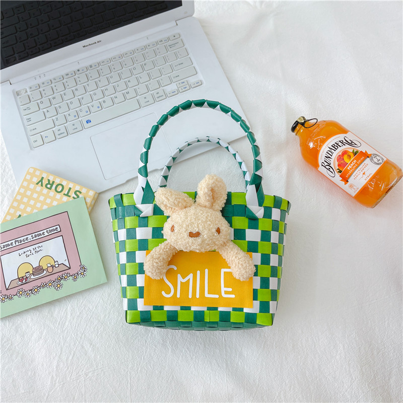2023 Nueva Chica frito de la calle cesta de verduras bolso tejido PC bolso tejido de color portátil cesta de dibujos animados lindo bolsa de playa