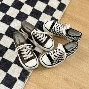 Ugly Cute Leopard Mango Head Low Canvas Shoes Women's Spring and Summer 2025 New ulzzang All-match White Shoes for Students