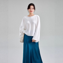 高定现货日本进口醋酸一片式光泽感上衣长袖巨显瘦静奢极简喇叭袖