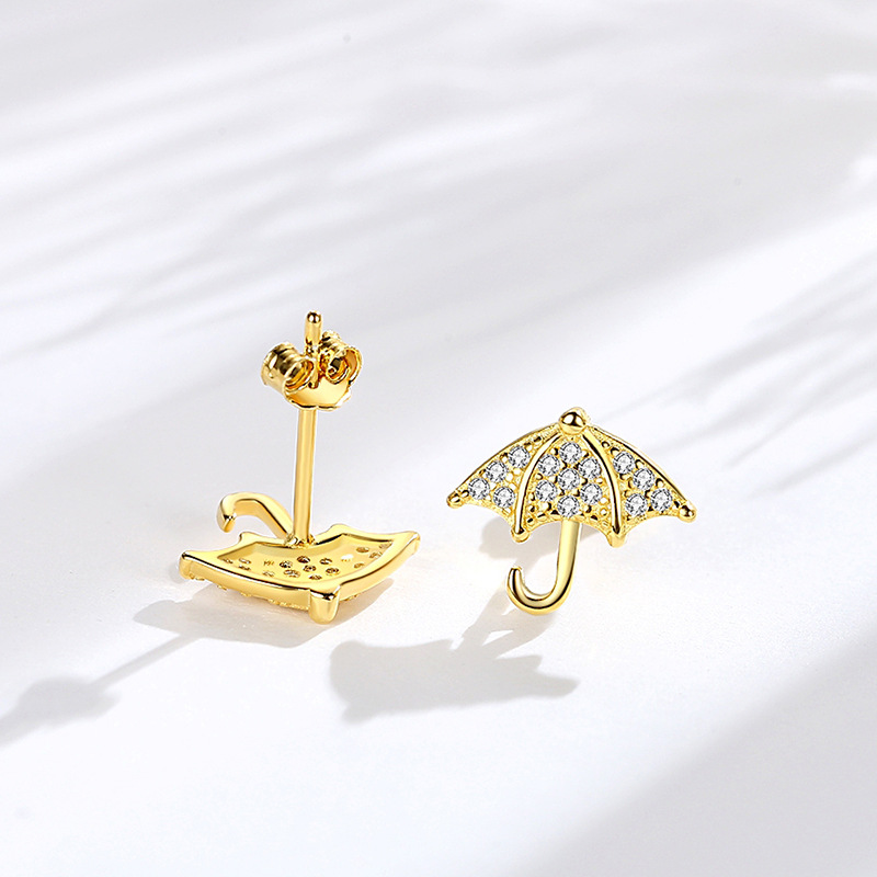 Creativo pequeño paraguas aretes niñas plata esterlina s925 estilo coreano diseño sentido japonés y estilo coreano completo diamante mini pendientes