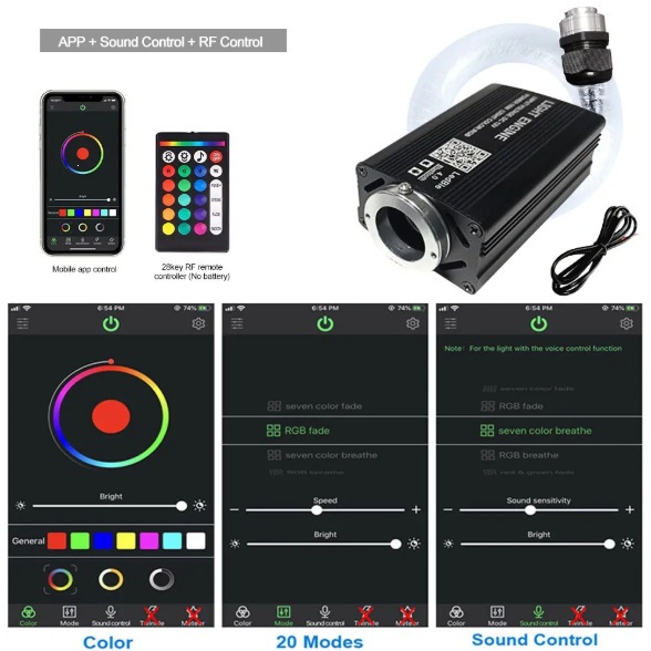 Car Ceiling Modification with Meteor and Starry Sky Fiber Optic Lights, Remote Control, Mobile App Control, Voice Control, Starry Sky Ceiling