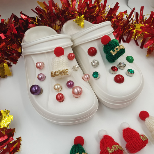 New original Christmas series Crocs accessories Removable shoe buckles Shoe flower accessories Christmas hats Beads accessories