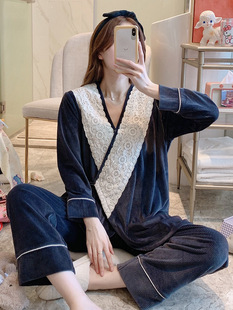 Jiaying Postpartum Clothing Autumn and Winter Postpartum Coral Velvet Nursing Pajamas October 11 Spring & Fall Pregnant Women Home Fragrance