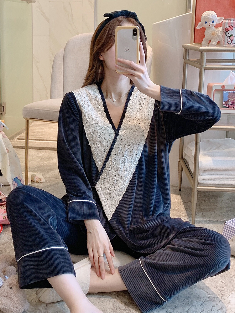 Jiaying maternity clothes autumn winter postpartum coral fleece nursing pajamas October November spring autumn maternity hospital bag