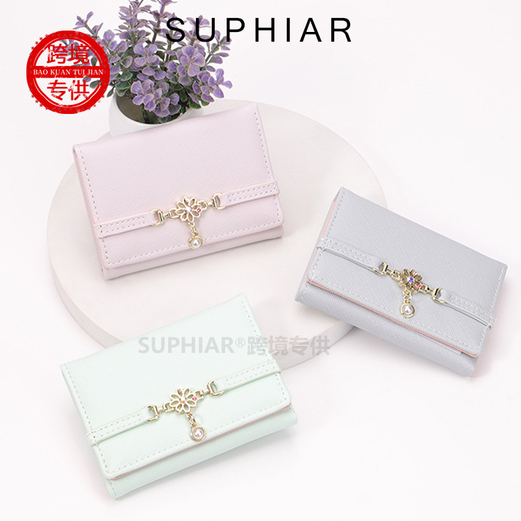 Versión coreana transfronteriza ins triple billetera de mujer Cartera delgada de estudiante de dibujos animados Monedero pequeño lindo bolso de tarjeta corto femenino