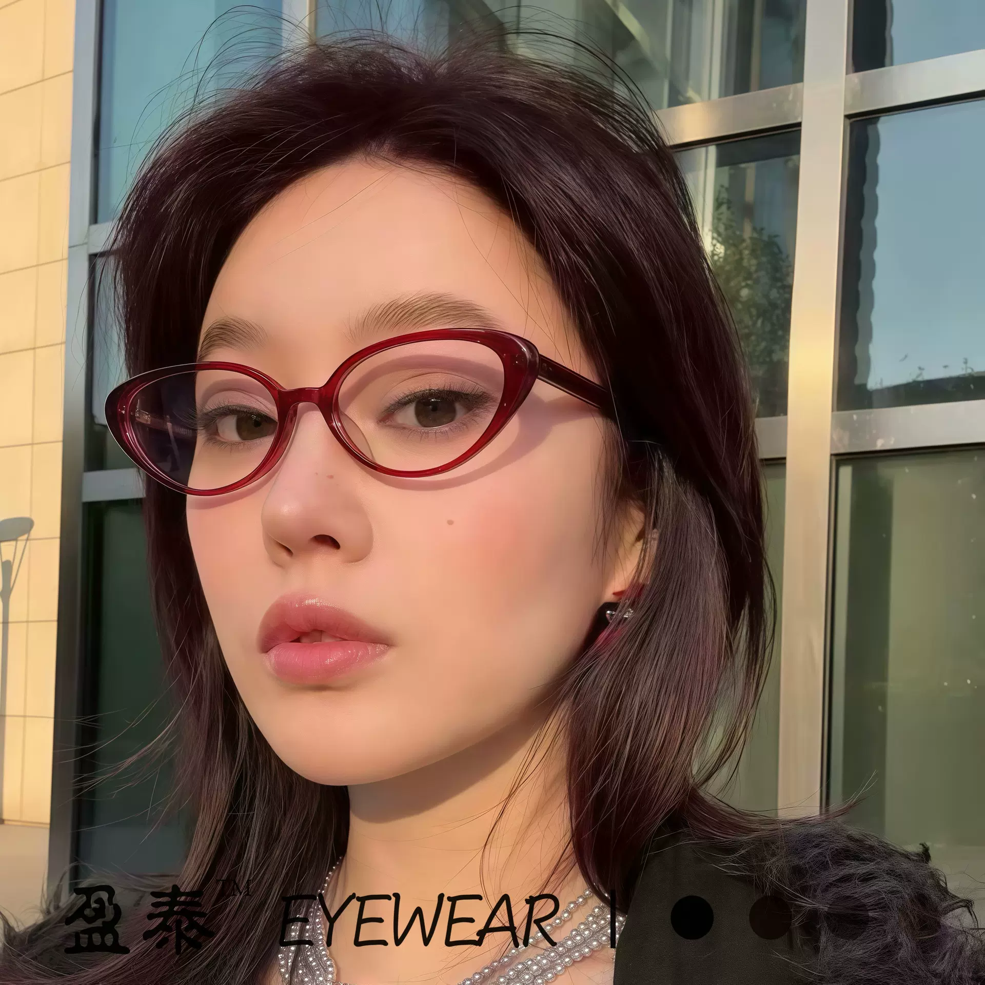 2025蛇年新品个性猫眼墨镜太阳镜女复古美式安克拉红ins可配近视