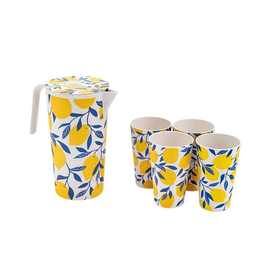 厂家直供带盖竹纤维水壶冷水壶 带花色图案凉水壶 定制圆形凉水壶